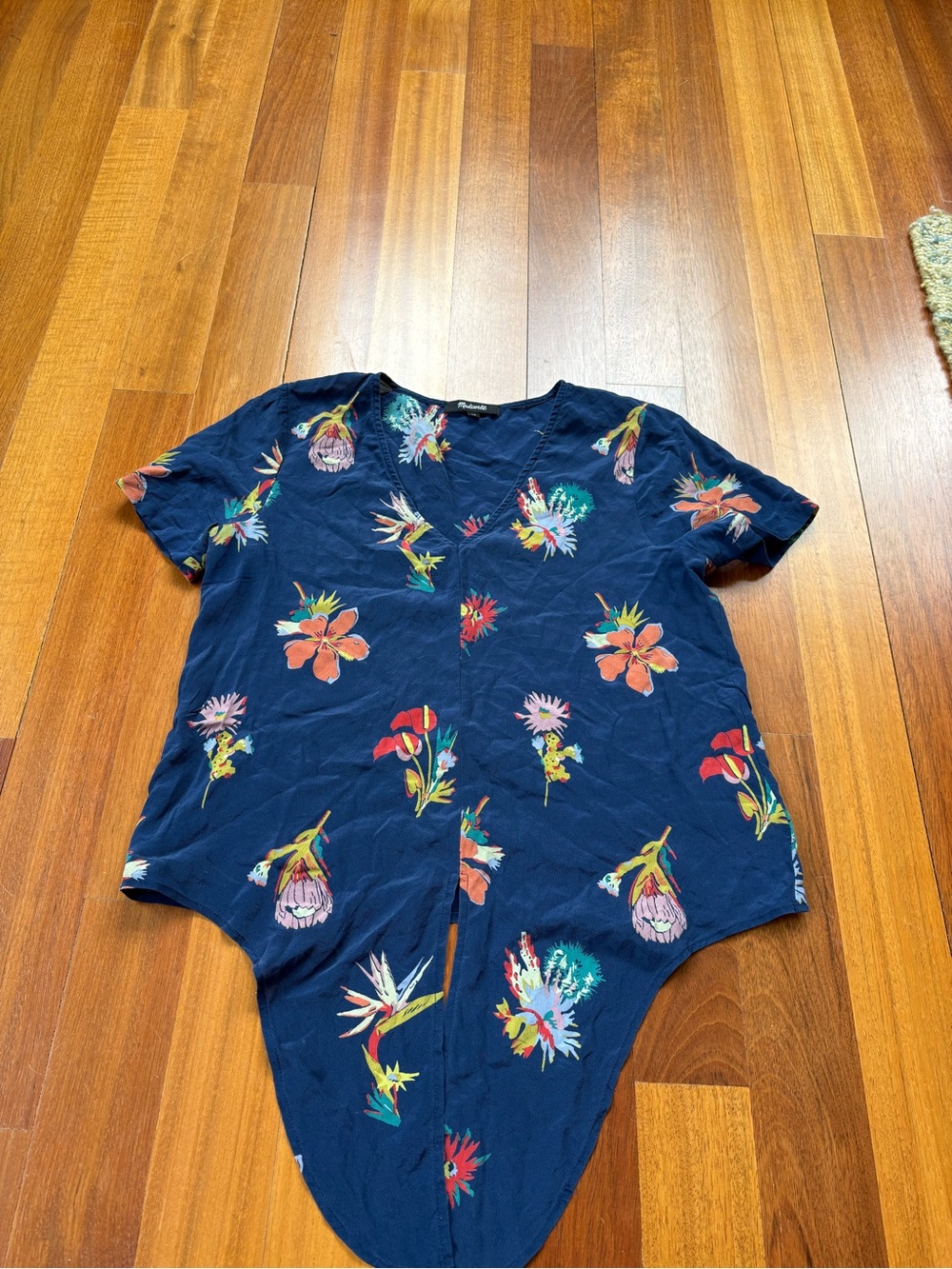 Madewell silk birds of paradise blouse with tie closure